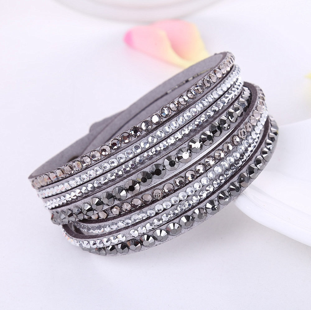 New Leather Bracelet Rhinestone Crystal Bracelet