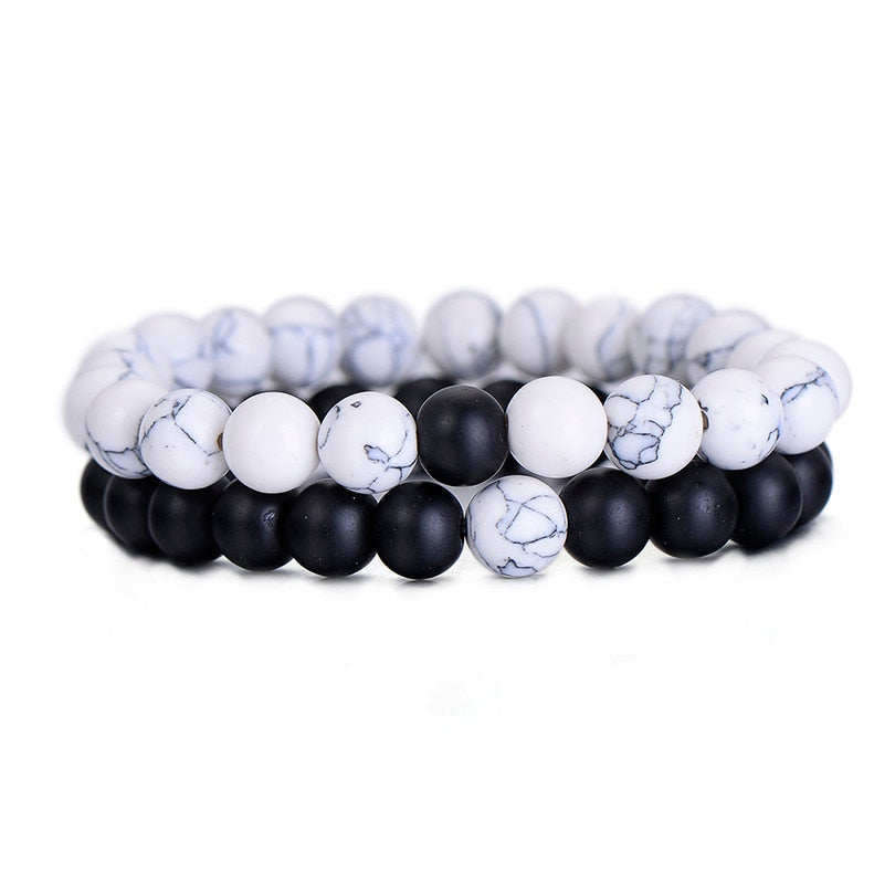 Classic Stone White and Black  Beaded Bracelets - MARJA MALL