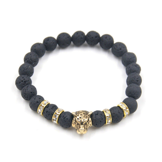 Natural Stone Beads Lucky Charm Matte Black Onyx Matt Tiger Leopard Bracelets for Men