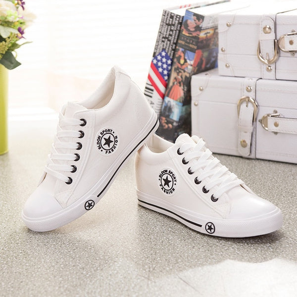 Summer Sneakers Wedges Casual Cute White Basket Stars Canvas Shoes for Women