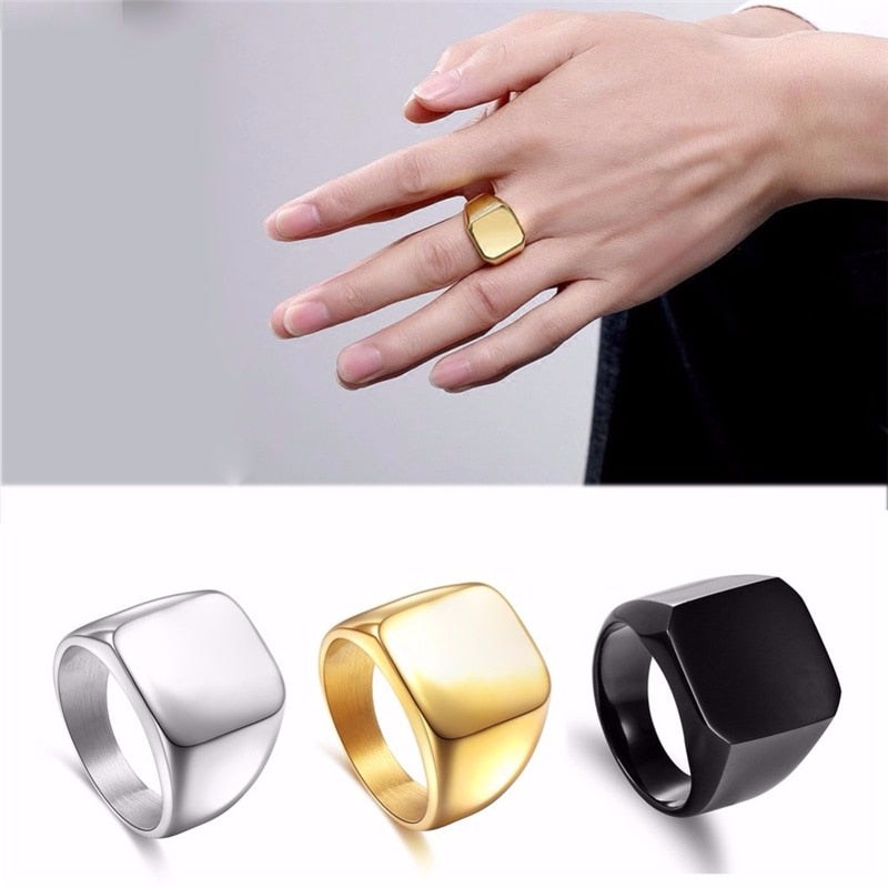 Fashion Silver Black Gold Rings Square for Men - MARJA MALL