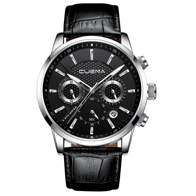 Men's Watches Stopwatch Date Luminous Hands Genuine Leather Waterproof