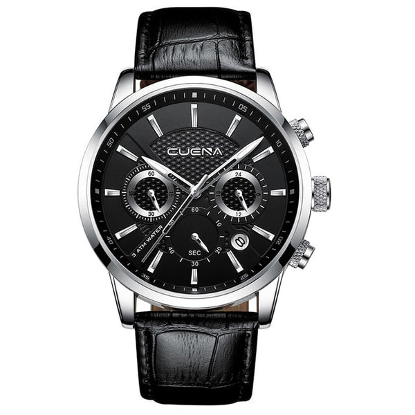 Men's Watches Stopwatch Date Luminous Hands Genuine Leather Waterproof