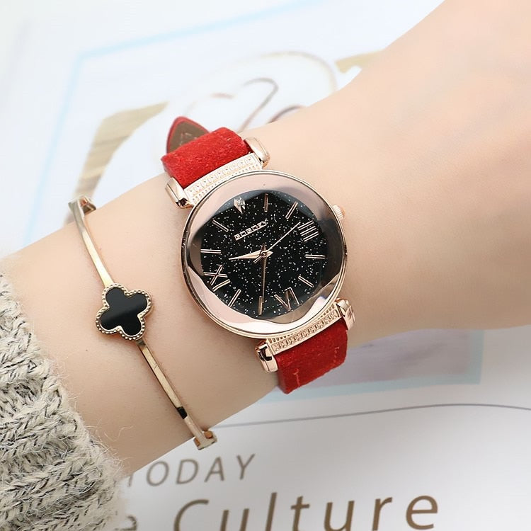 Women's New Fashion Rose Gold Leather Watches ladies