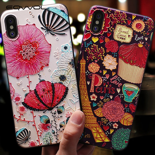 Cute 3D Emboss Cartoon Patterned Phone Case For Iphone X 8 7 6 6S Plus - MARJA MALL