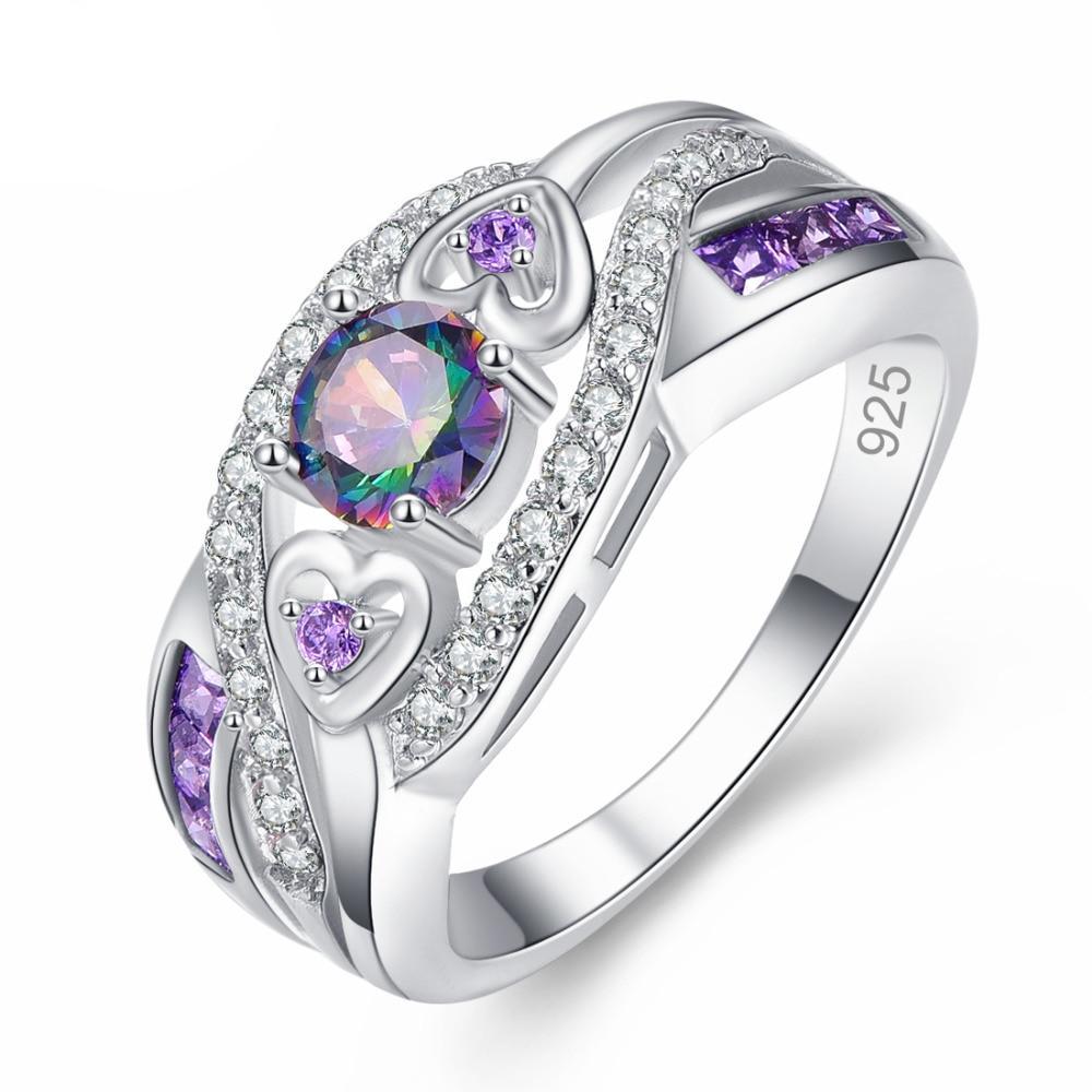 Oval Heart Cut Design Multicolor & Purple White CZ Silver Ring