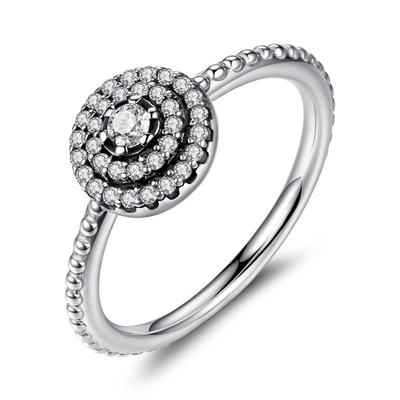 Silver Round Shape Radiant Elegance, Clear CZ Flower Finger Rings for Women